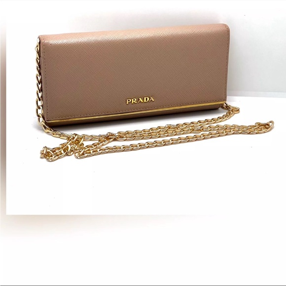 Prada Saffiano Metal Leather Wallet Crossbody Very Good Condition
